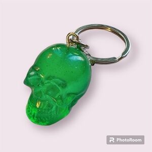 Green small resin keychain with silver foil, made to order